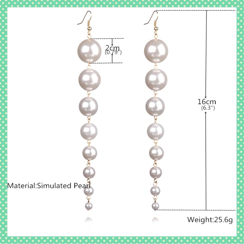 ✨LONG MULTI FAUX PEARL DROP OR DANGLE GORGEOUS SEXY LONG GOLD HOOK EARRINGS-NEW - Picture 3 of 3